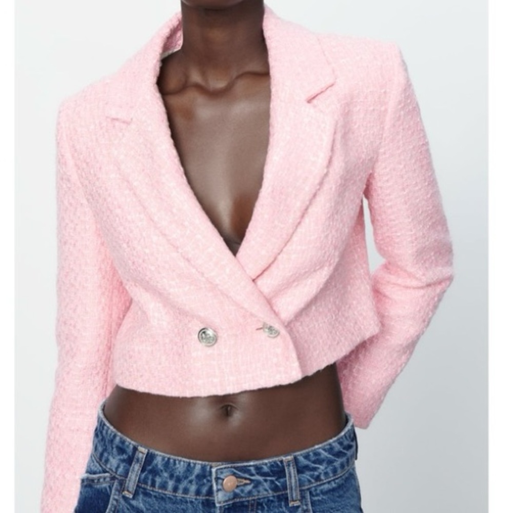 Zara Pink Cropped Blazer with Classic Lapel